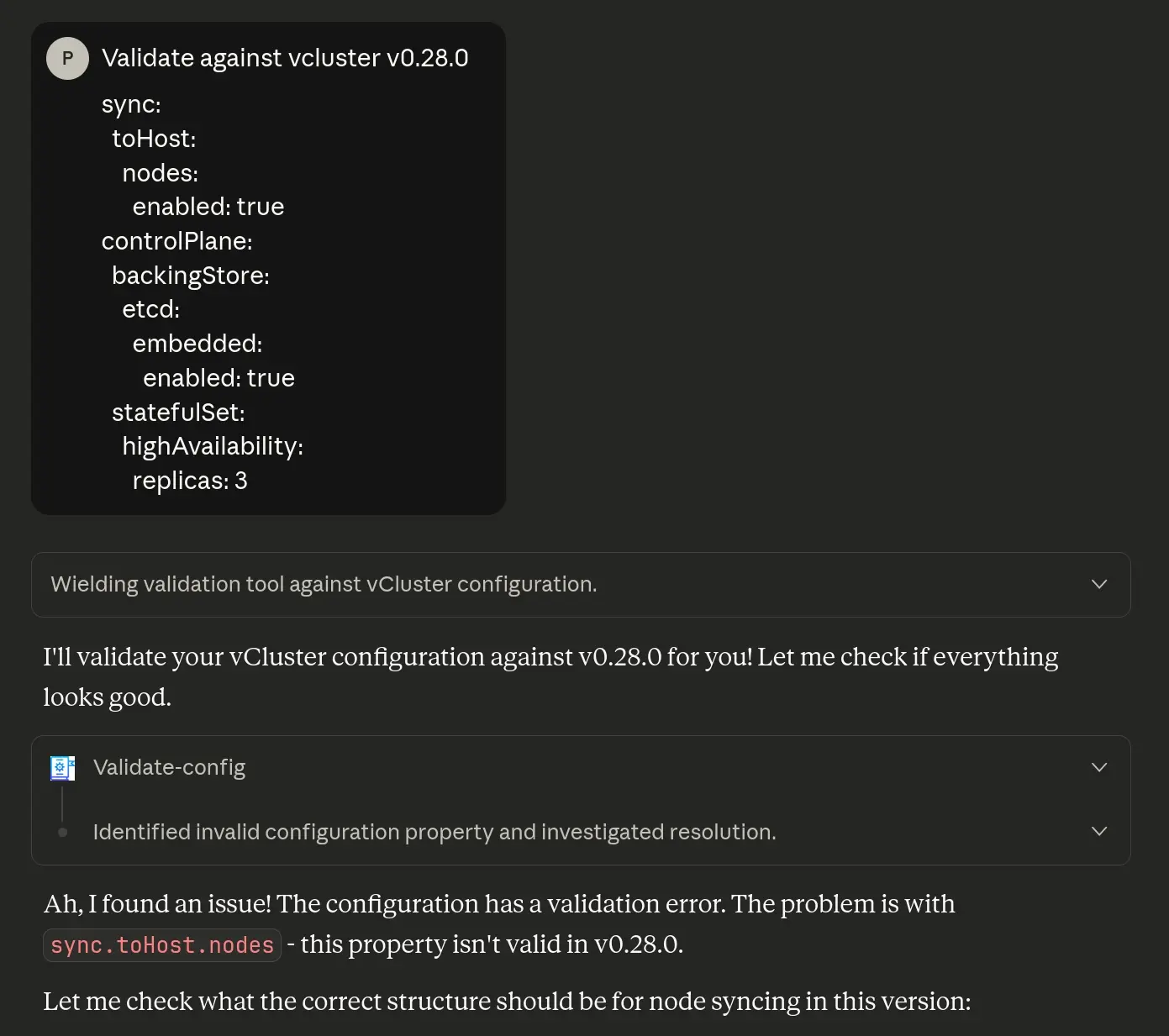 Claude catches validation error
